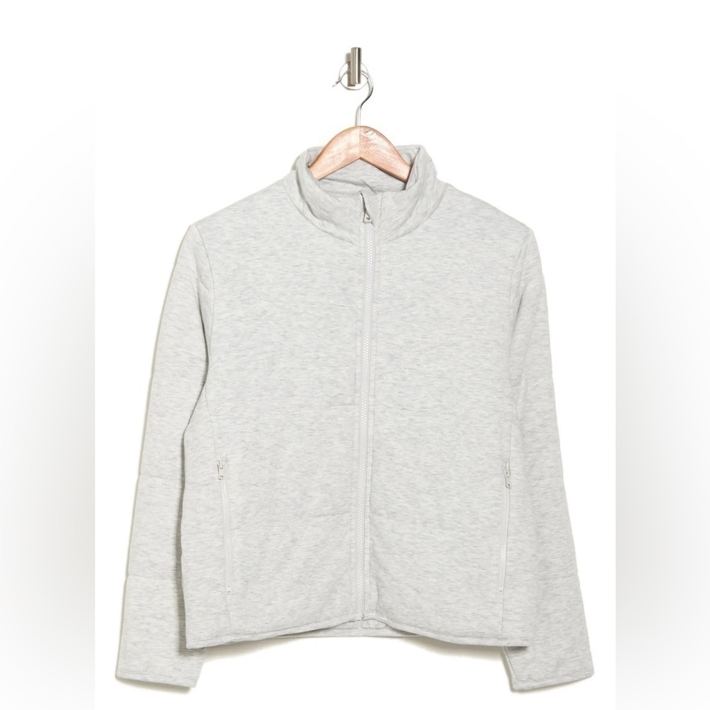 Three Dots Quilted Knit Jacket Heather Grey M